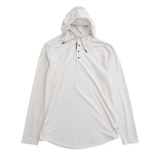 BYLT Premium Basics Mens White Long Sleeve Hooded Henley Pullover Shirt Large